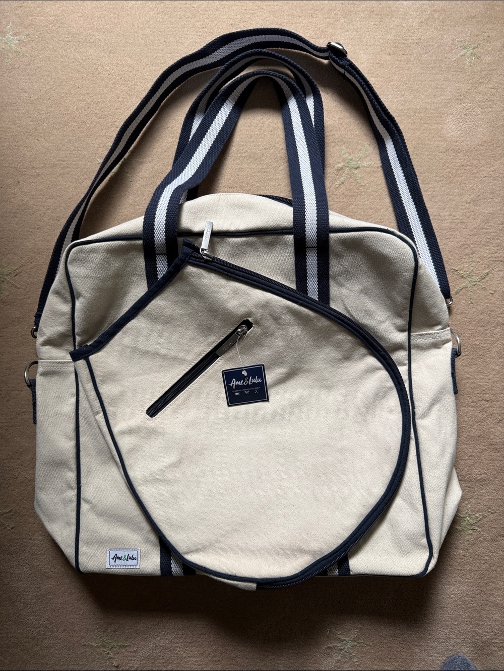 Ame & Lulu Cream Canvas Tote with Navy Trim